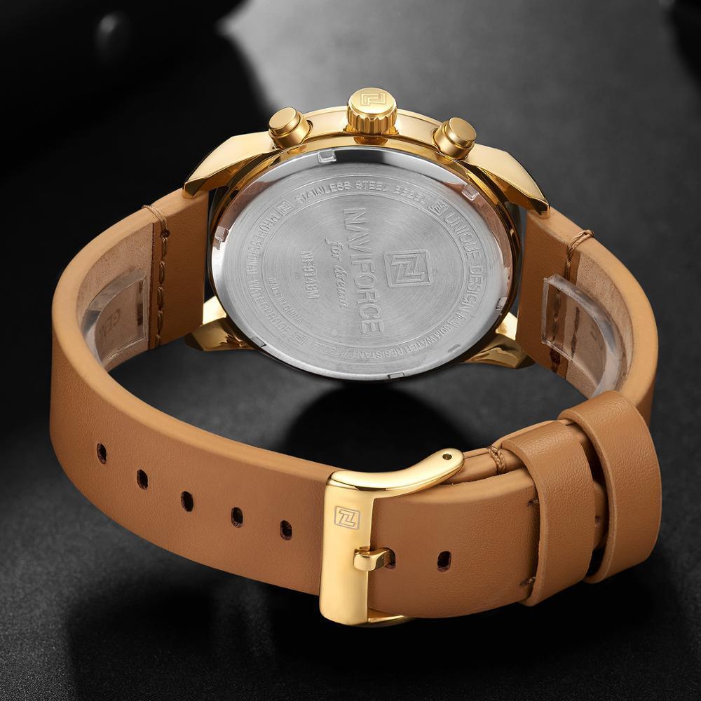 Men's Stevvex waterproof watch with brown leather strap and gold case with stainless steel back on Tampa Home & Garden Store