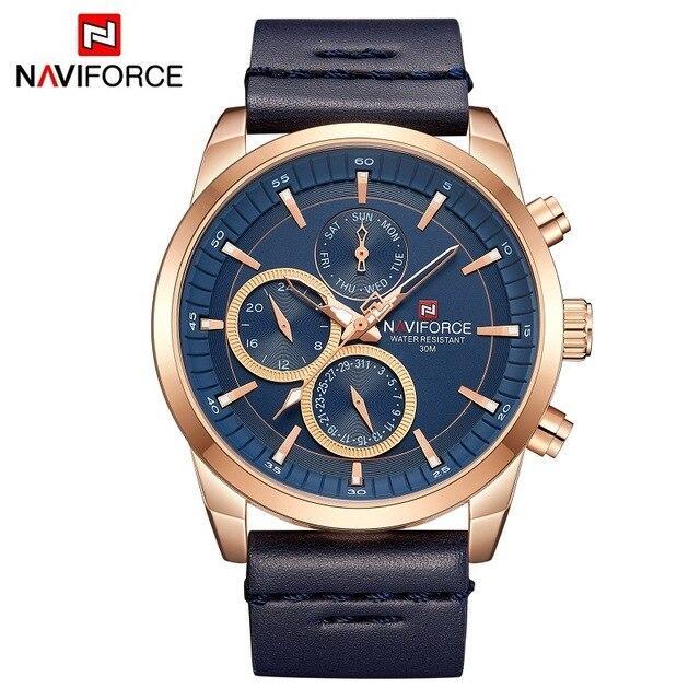Men's Naviforce watch blue dial rose-gold case navy leather strap on Tampa Home & Garden Store