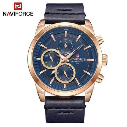 Men's Naviforce watch blue dial rose-gold case navy leather strap on Tampa Home & Garden Store