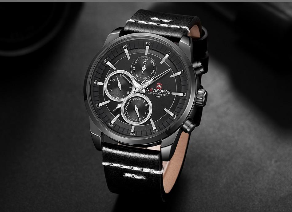 Stevvex men's elegant water resistant watch with fluorescent hands and black leather strap on Tampa Home & Garden Store