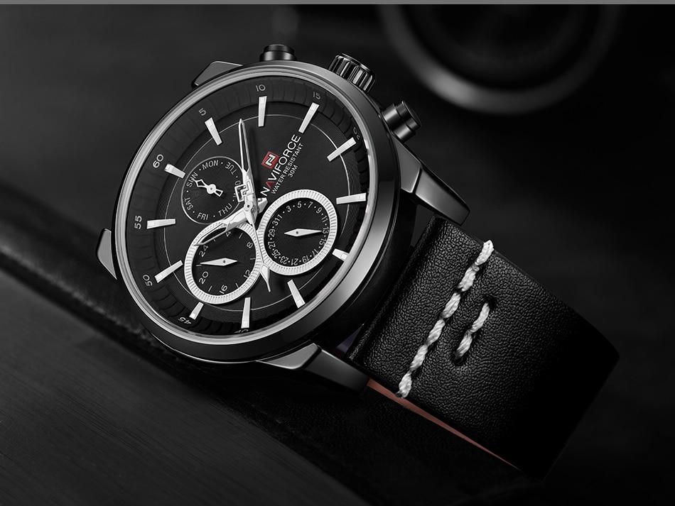Stevvex men's elegant waterproof watch with fluorescent hands, black dial, black leather strap on Tampa Home & Garden Store