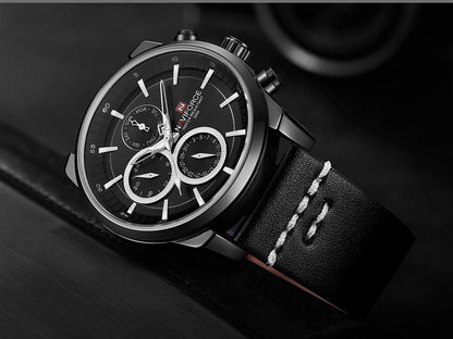 Stevvex men's elegant waterproof watch with fluorescent hands, black dial, black leather strap on Tampa Home & Garden Store