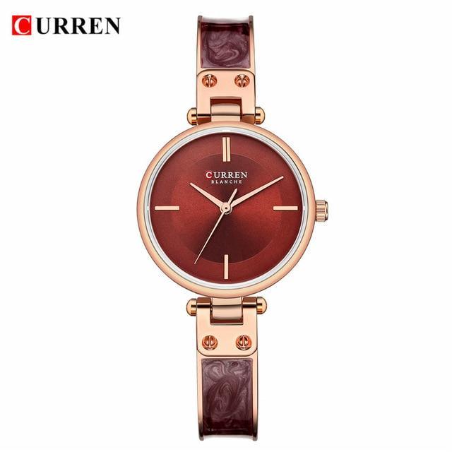 Womens Curren stainless steel watch with marbled ceramic bracelet and deep red dial on Tampa Home & Garden Store
