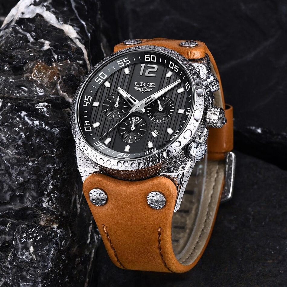 Men's Stevvex waterproof chronograph watch with brown leather strap on Tampa Home & Garden Store