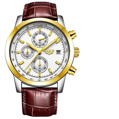 Men's waterproof chronograph watch with brown leather strap and date display Stevvex on Tampa Home & Garden Store