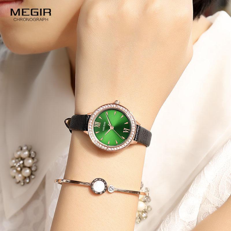 Stevvex green women's quartz watch with crystal bezel on black leather strap on Tampa Home & Garden Store
