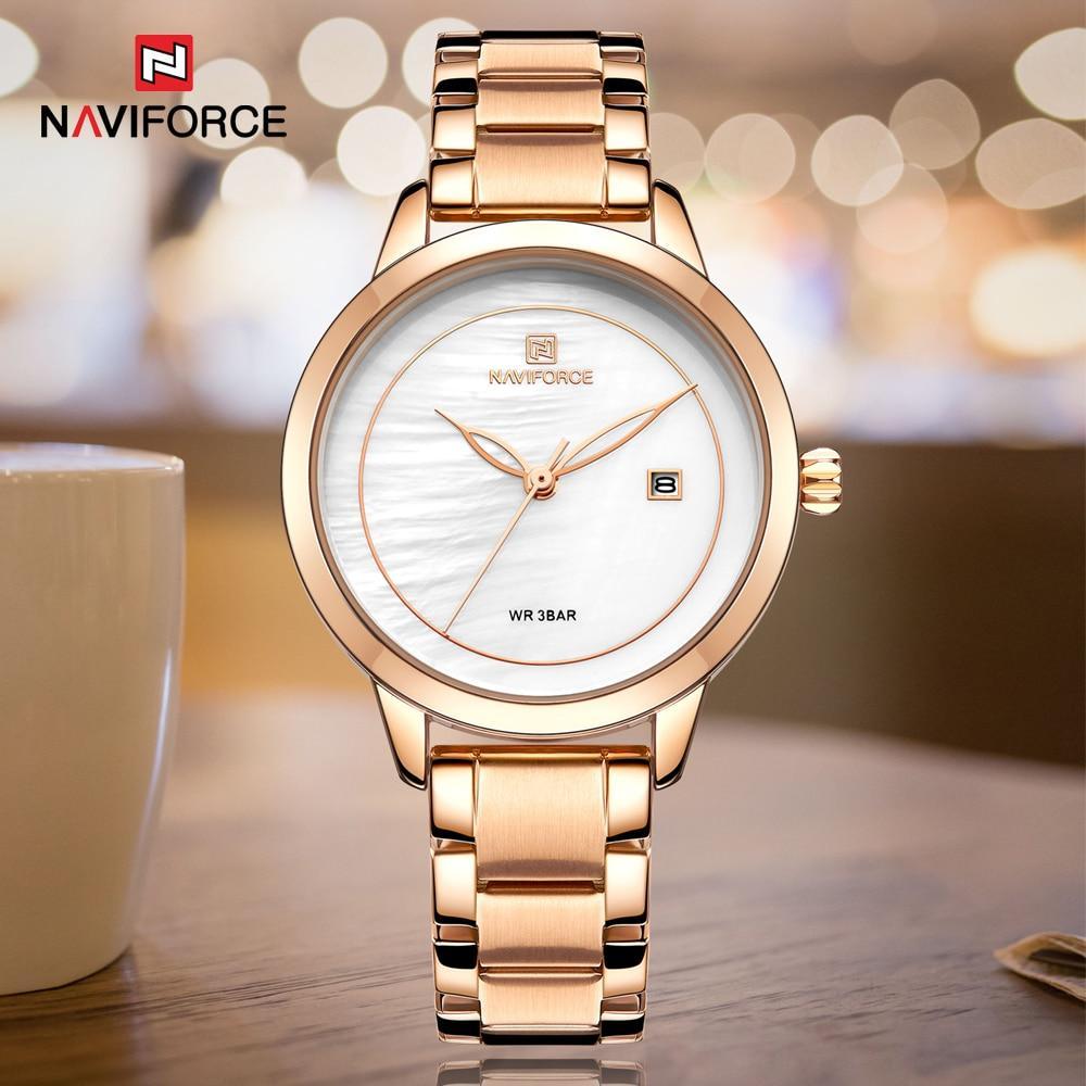 Stevvex ST1N1770ZMK9 women's Rose-gold stainless steel watch with marble dial NAVIFORCE logo on Tampa Home & Garden Store