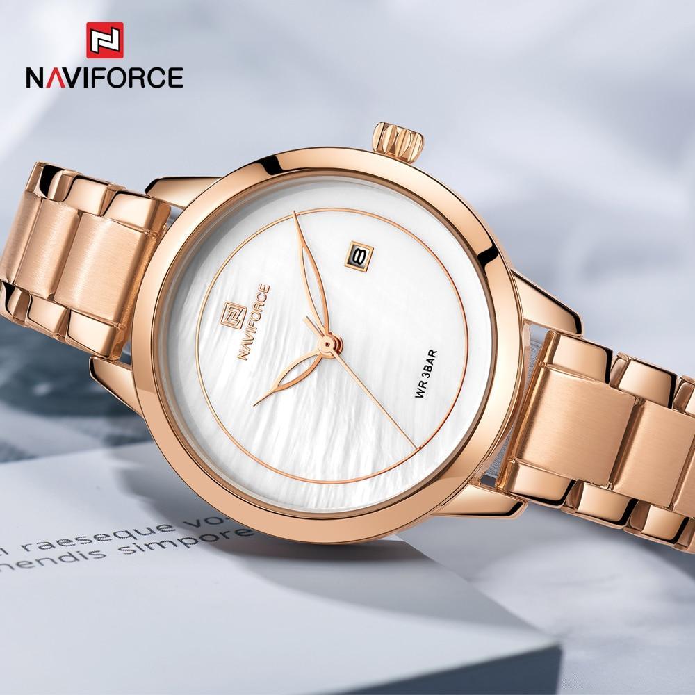 Stevvex women's rose gold stainless steel watch with marble dial and date window Naviforce on Tampa Home & Garden Store
