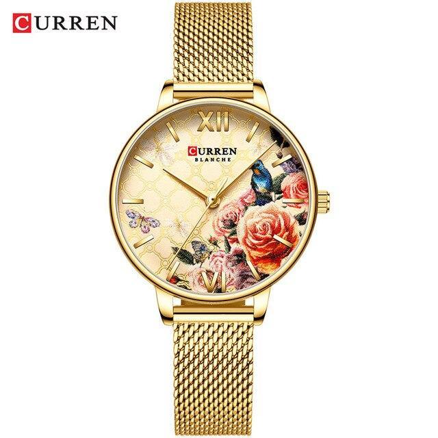 Curren gold-tone womens watch with decoupage floral dial and large Roman numerals on Tampa Home & Garden Store