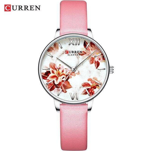 Womens watch pink leather strap floral dial with large Roman numerals Curren on Tampa Home & Garden Store