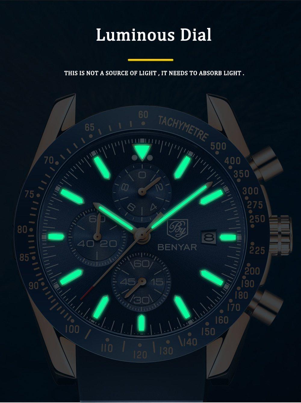 Stevvex blue men's chronograph wristwatch with silicone strap and luminous dial markers on Tampa Home & Garden Store