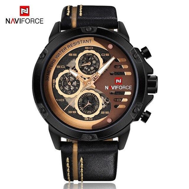 Naviforce men's sports waterproof watch with leather strap and bronze dial on Tampa Home & Garden Store