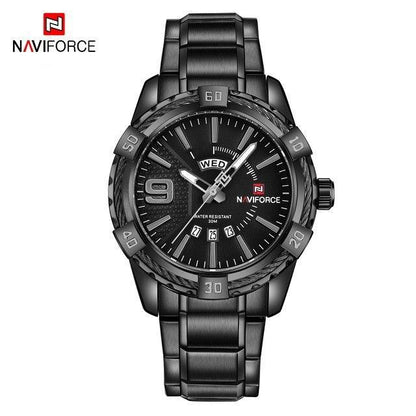 Men's NAVIFORCE stainless steel waterproof watch with day and date display black dial on Tampa Home & Garden Store