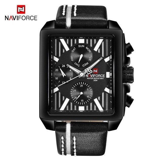 Men's Stevvex black waterproof watch with leather strap, chronograph dials, retro style on Tampa Home & Garden Store