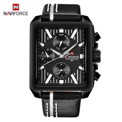 Men's Stevvex black waterproof watch with leather strap, chronograph dials, retro style on Tampa Home & Garden Store