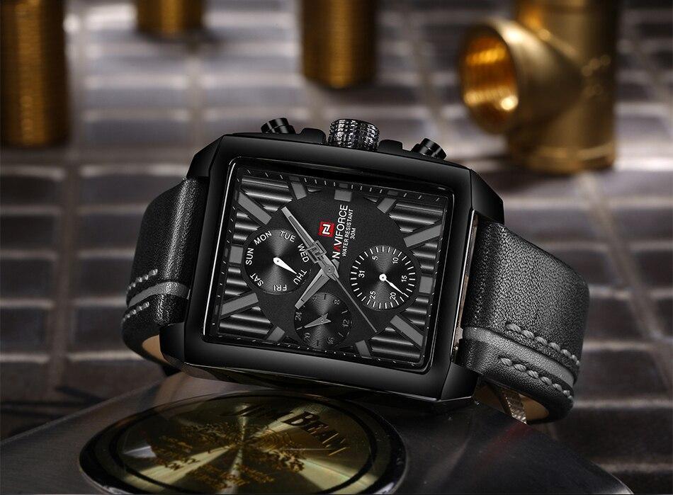 Stevvex ST1N360MCK men's waterproof watch, black leather strap, retro square chronograph on Tampa Home & Garden Store