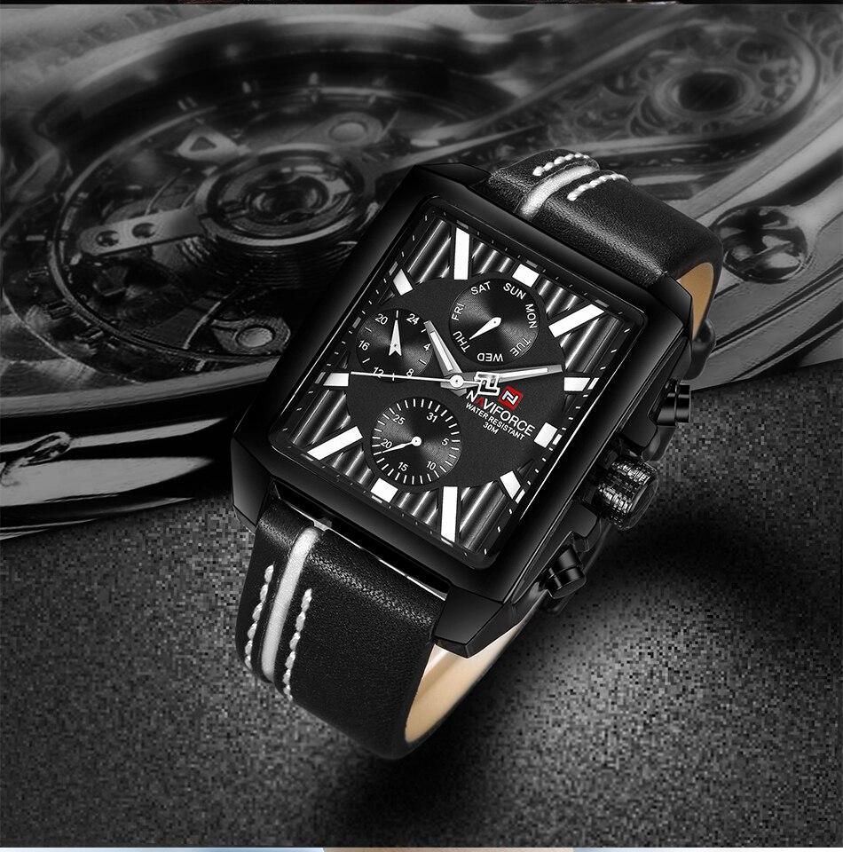 Men's Stevvex waterproof watch with leather strap, square retro chronograph design on Tampa Home & Garden Store
