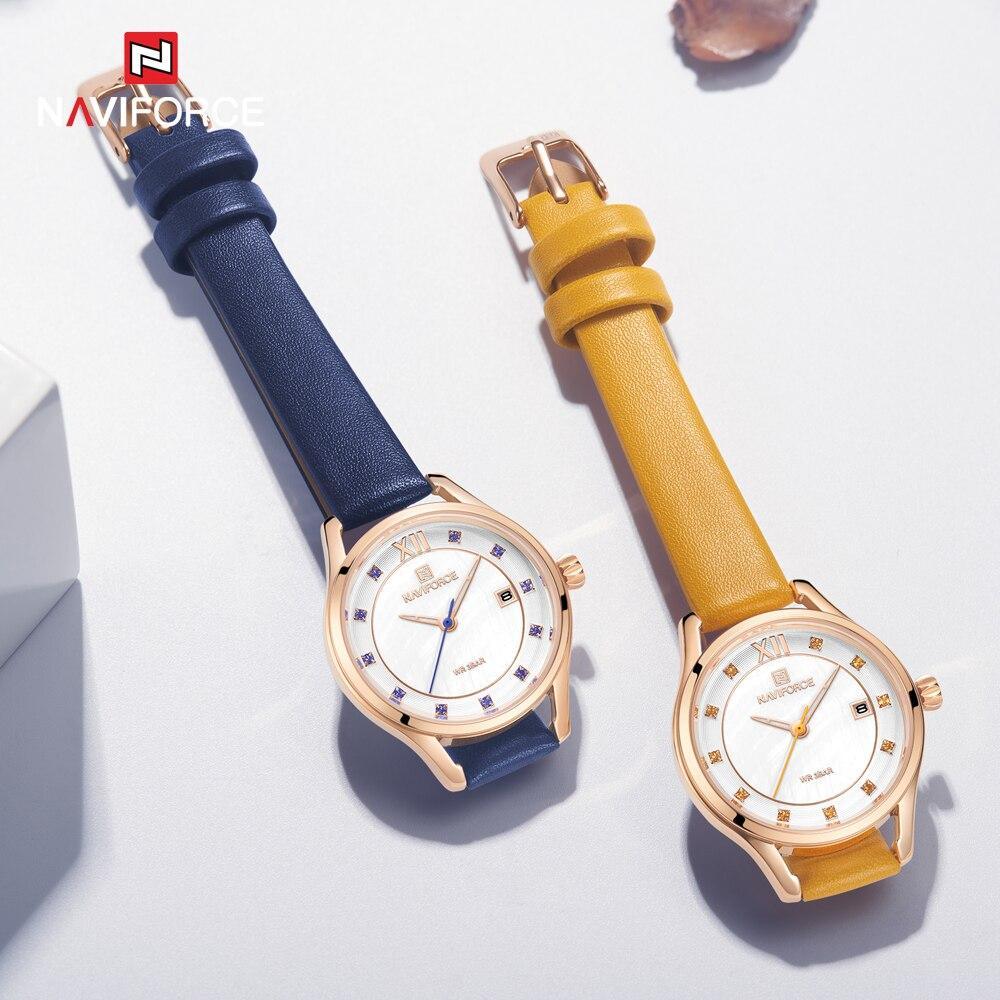 Women's elegant watches set of two with blue and yellow leather straps, rose-gold cases, white dials on Tampa Home & Garden Store