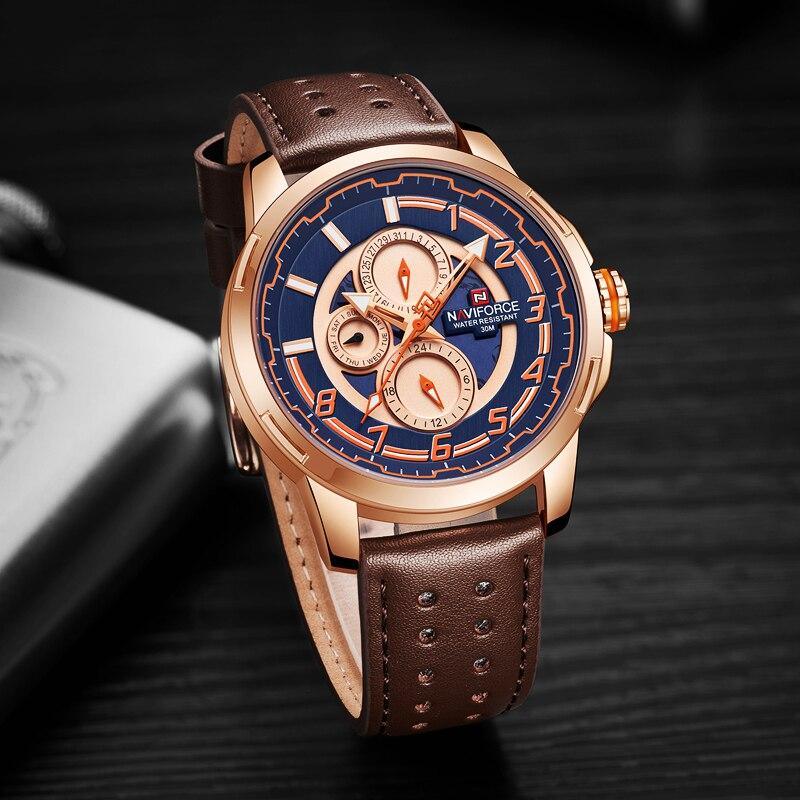 Stevvex sport watch ST1N1430MLS5 blue dial rose gold case brown leather strap date calendar on Tampa Home & Garden Store