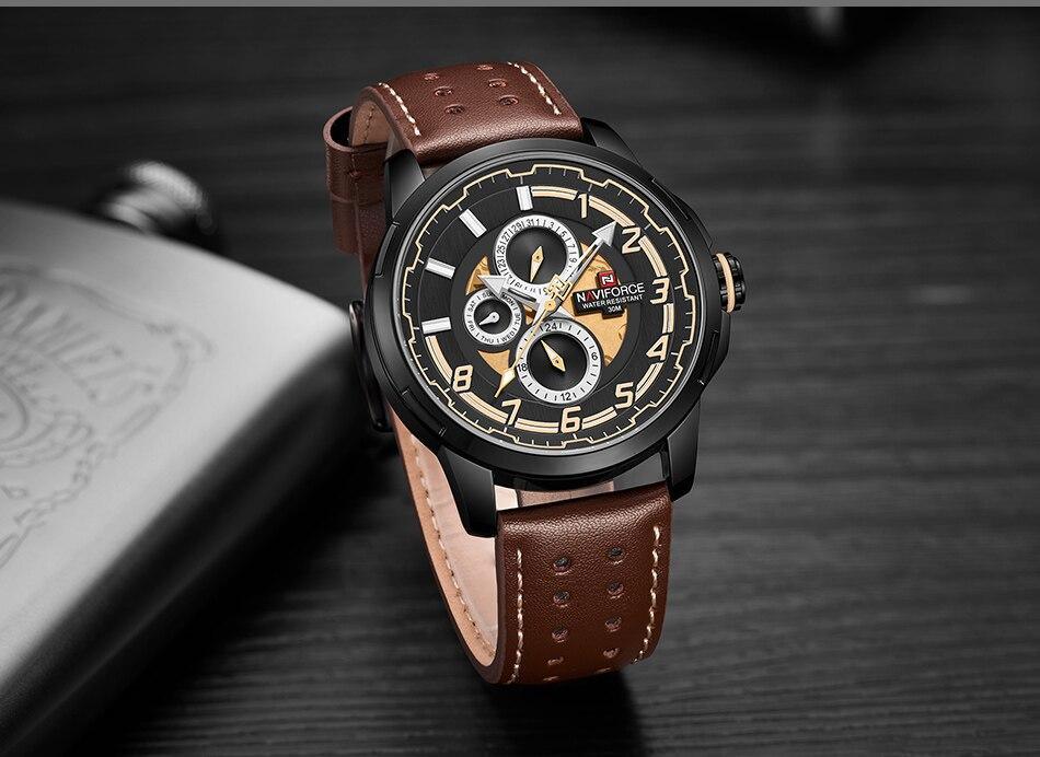 Stevvex sport watch men black case brown leather strap chronograph date calendar waterproof on Tampa Home & Garden Store