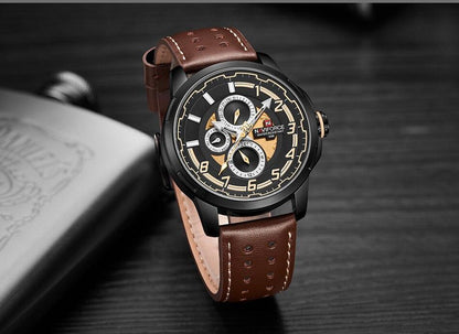 Stevvex sport watch men black case brown leather strap chronograph date calendar waterproof on Tampa Home & Garden Store