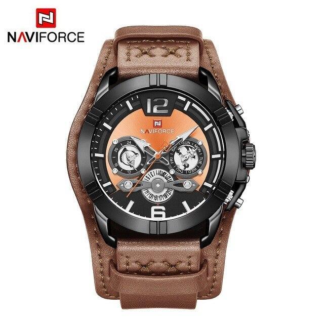 Men's Naviforce chronographs watch orange dial brown strap fluorescent hands on Tampa Home & Garden Store
