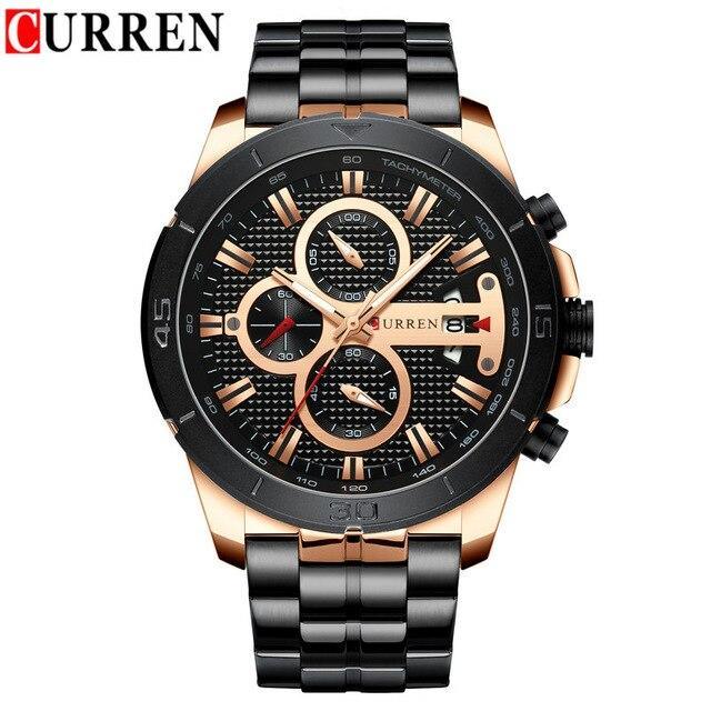 Curren men's waterproof chronograph watch, black dial, rose-gold case, two-tone bracelet on Tampa Home & Garden Store
