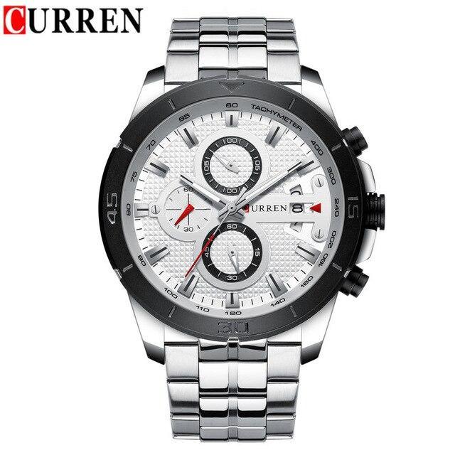 Men's Stevvex Curren ST1N2150MLK1 stainless steel waterproof chronograph watch with white dial on Tampa Home & Garden Store
