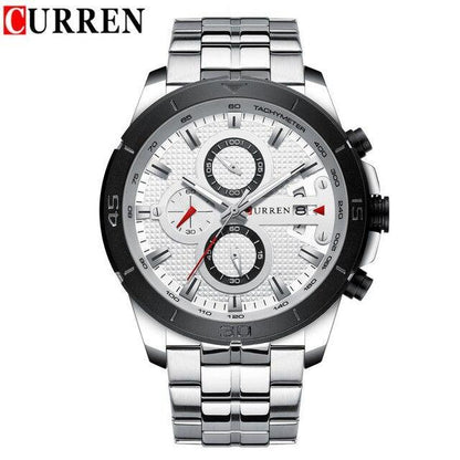 Men's Stevvex Curren ST1N2150MLK1 stainless steel waterproof chronograph watch with white dial on Tampa Home & Garden Store