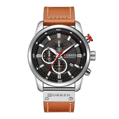 Men's chronograph watch Curren waterproof, tan leather strap, hardlex glass, black dial on Tampa Home & Garden Store