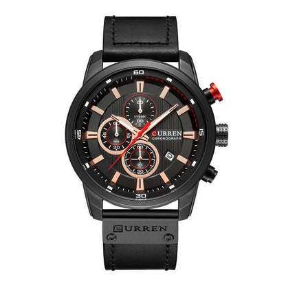 Men's Curren chronograph watch with black dial, rose-gold markers, black leather strap on Tampa Home & Garden Store