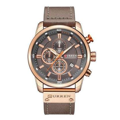Men's Curren chronograph watch with rose gold case, brown leather strap and grey dial on Tampa Home & Garden Store