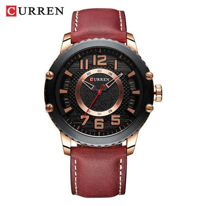 Curren men's sport watch with brown leather strap and black dial large gold numerals on Tampa Home & Garden Store