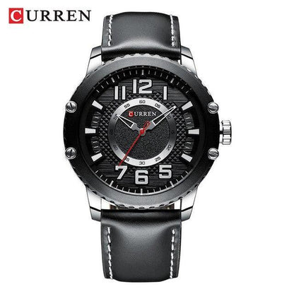 Men's waterproof sport watch Curren with black leather strap and large numerals on Tampa Home & Garden Store