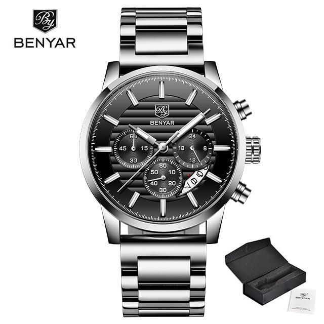 Men's stainless steel chronograph watch BENYAR black dial with metal bracelet ST583JONULS2 on Tampa Home & Garden Store