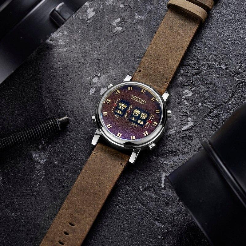 Stevvex military sport watch with brown leather strap and purple dial on Tampa Home & Garden Store