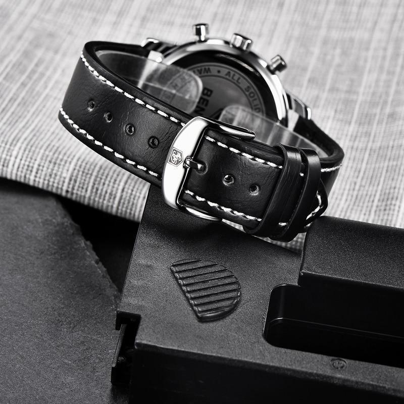 Business watch for men by Stevvex with black leather strap and silver chronograph case on Tampa Home & Garden Store