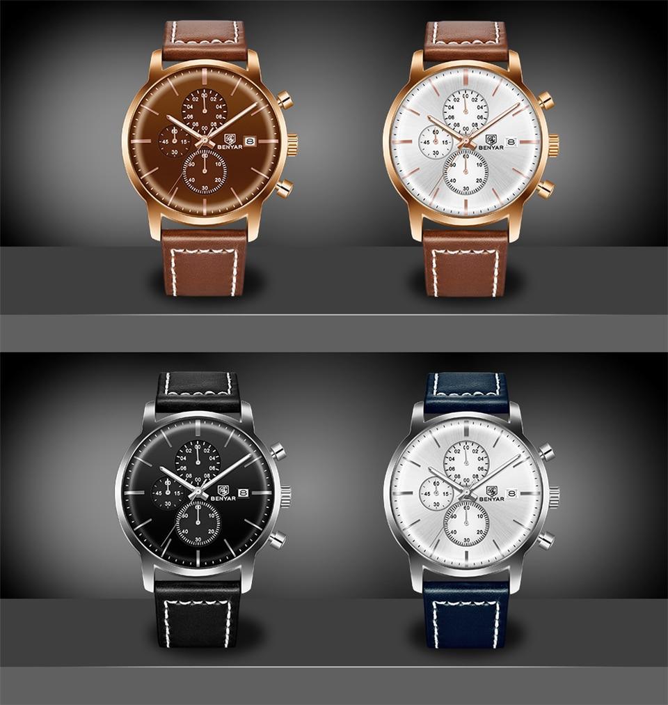 Set of 4 men's chronograph watches with brown, white, black and blue leather straps on Tampa Home & Garden Store