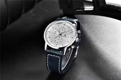 Stevvex ST115SULDI12 men's chronograph watch with blue leather strap silver dial on Tampa Home & Garden Store