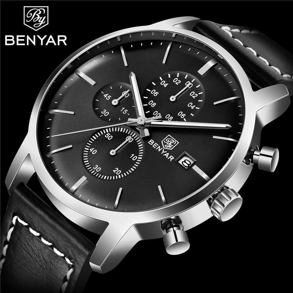 Men's chronograph watch Stevvex ST115SULDI12 with black dial and leather strap BENYAR on Tampa Home & Garden Store