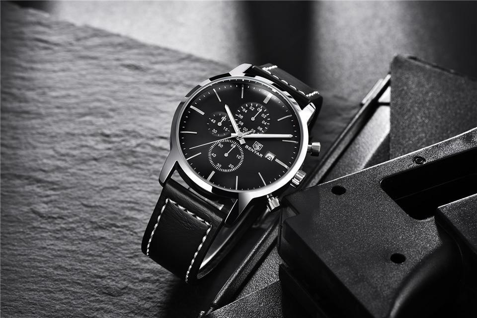 Stevvex ST115SULDI12 men's chronograph watch with black dial and black leather strap waterproof on Tampa Home & Garden Store