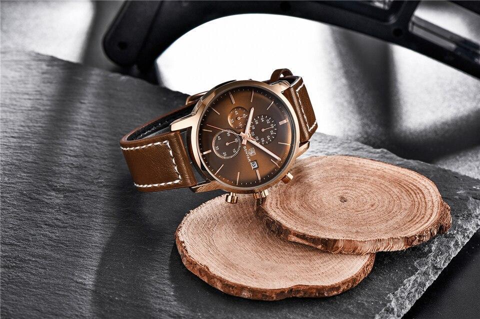 Stevvex ST115SULDI12 business watch with brown leather strap and rose-gold case on Tampa Home & Garden Store