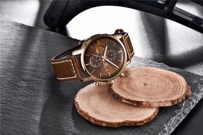 Stevvex ST115SULDI12 business watch with brown leather strap and rose-gold case on Tampa Home & Garden Store