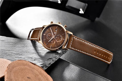 Men's brown leather chronograph wristwatch Stevvex ST115SULDI12, waterproof quartz on Tampa Home & Garden Store