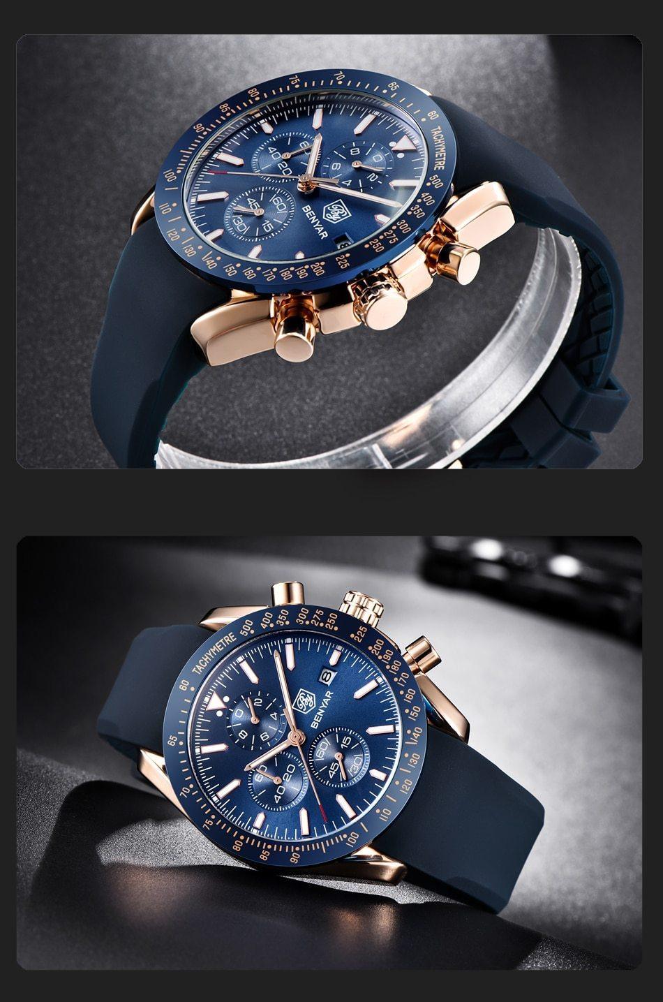 Stevvex luxury men's blue dial quartz watch with chronograph and tachymeter bezel blue strap on Tampa Home & Garden Store