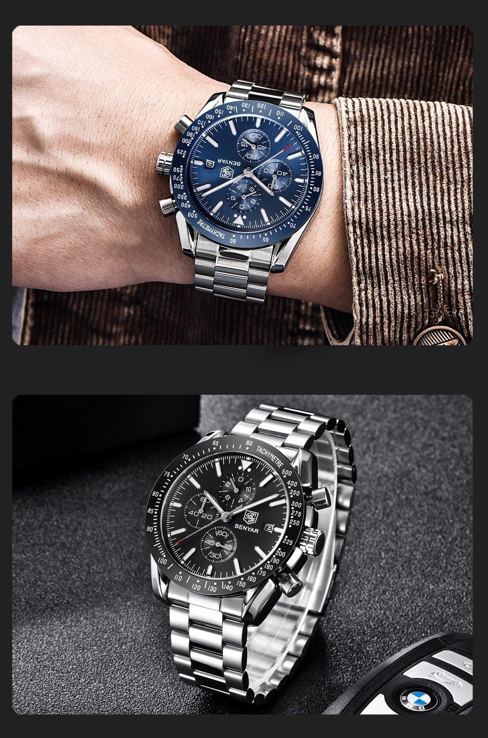 Stevvex men's luxury stainless steel quartz watch with blue dial chronograph on Tampa Home & Garden Store
Stevvex men's luxury stainless steel chronograph watch with black dial tachymeter on Tampa Home & Garden Store