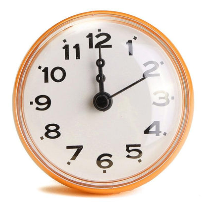 Stevvex orange round waterproof suction-cup wall clock with white dial and bold black numbers on Tampa Home & Garden Store