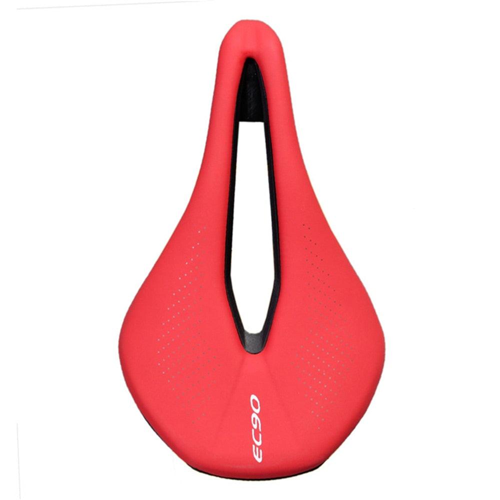 Stevvex red sport bicycle saddle with center cutout for road and mountain bikes on Tampa Home & Garden Store