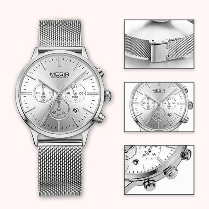 Multifunctional women's chronometer watch with MEGIR logo and silver dial on Tampa Home & Garden Store