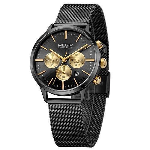 Multifunctional black luxury women’s watch with stainless steel mesh band MEGIR on Tampa Home & Garden Store